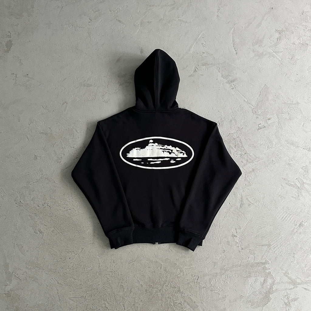 ISLAND PUFF PRINT ZIP HOODIE [BLACK]